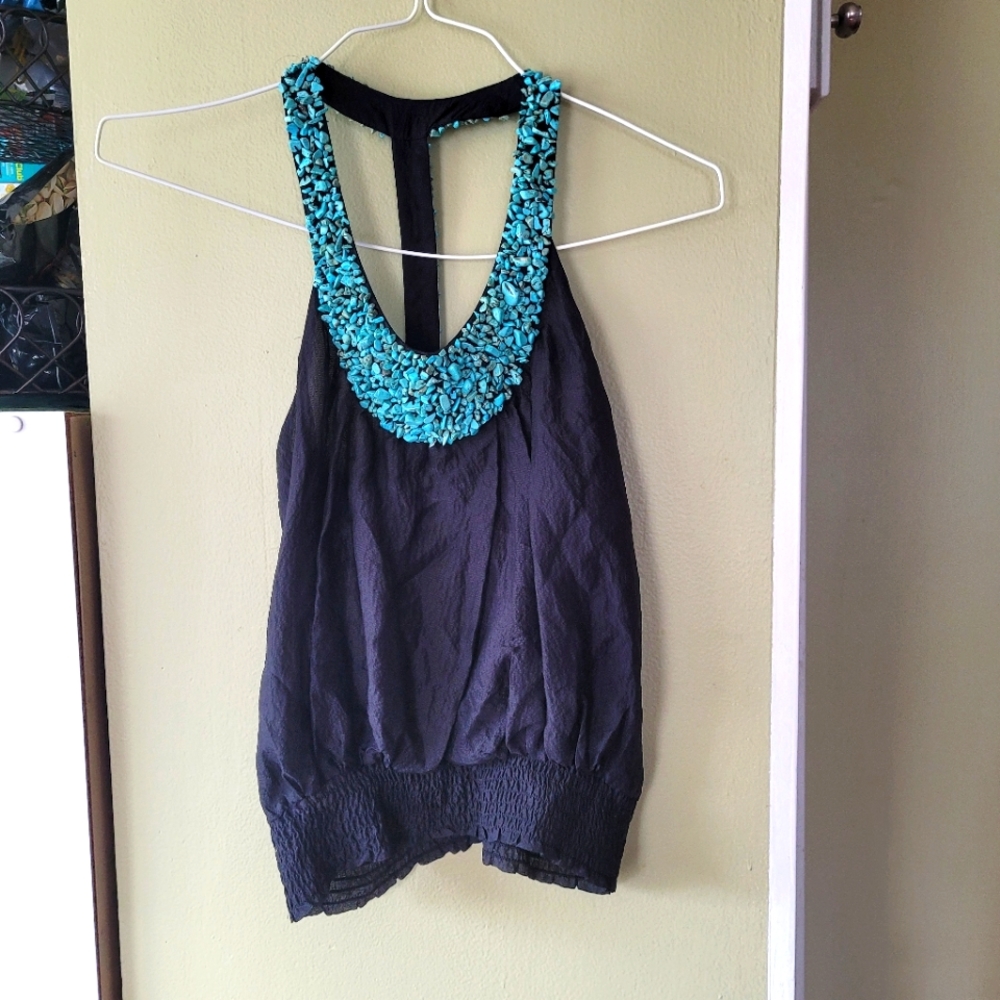 Bebe Black Top with Turquoise